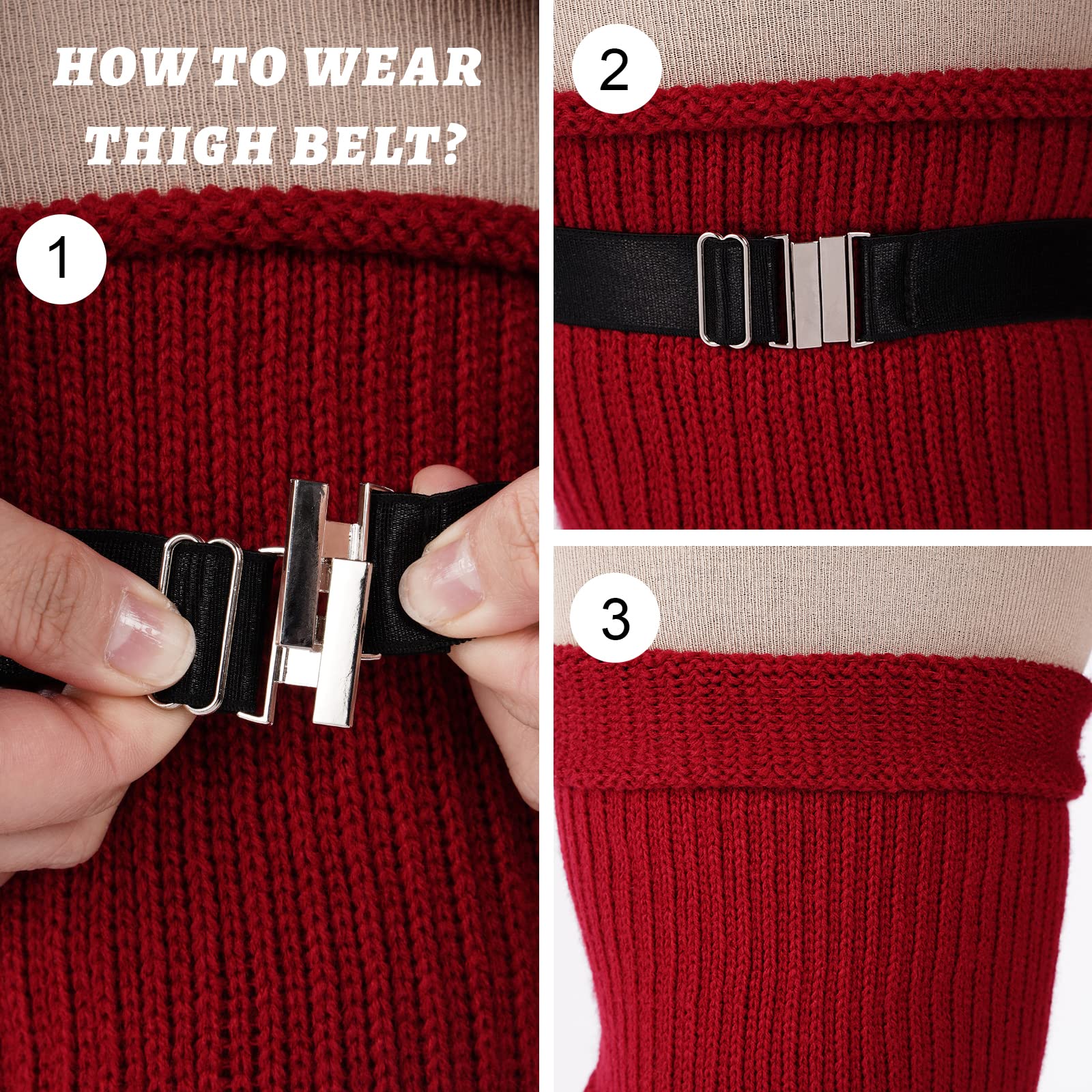 Womens Plus Size Thigh High Socks-Burgundy Wine - Image 4