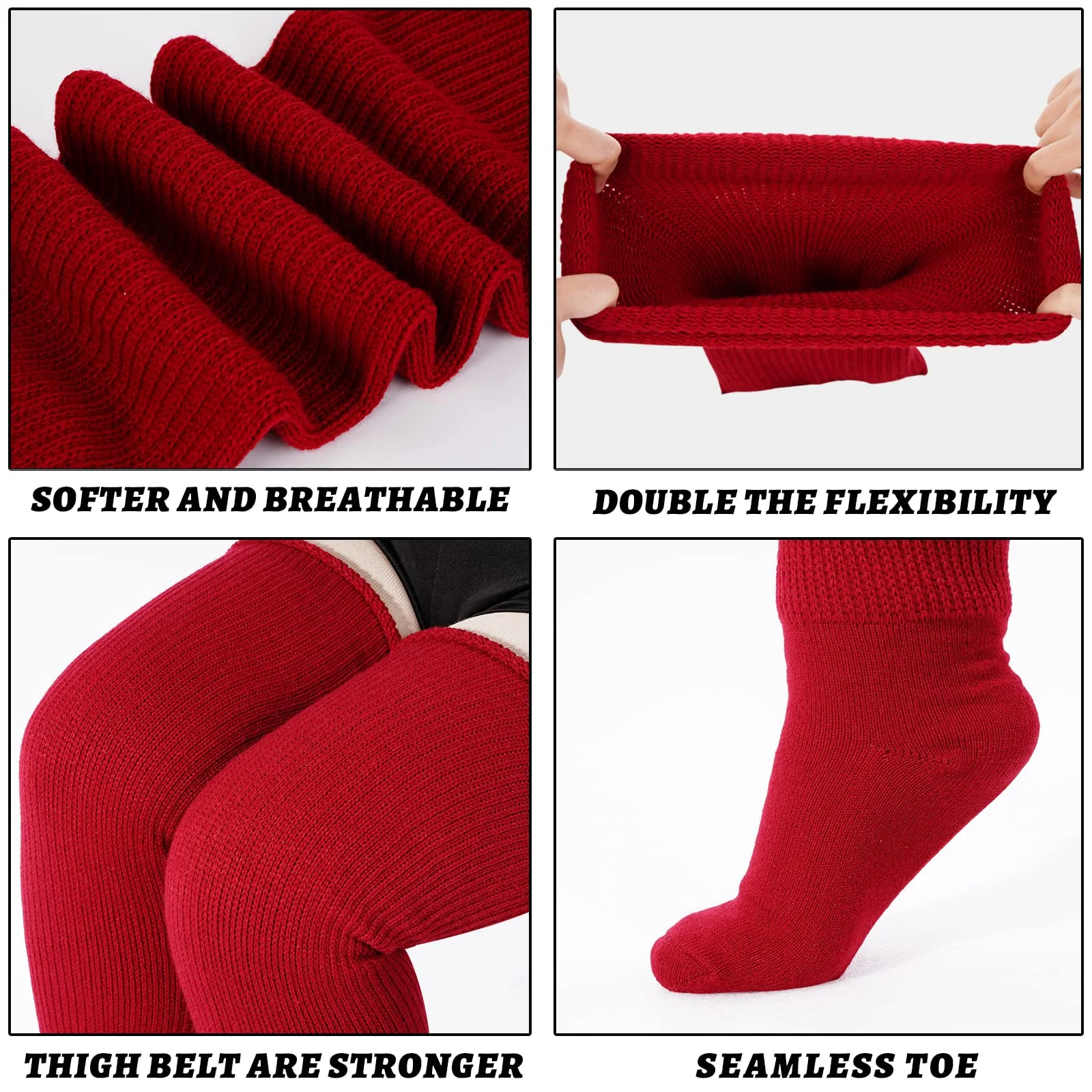 Womens Plus Size Thigh High Socks-Burgundy Wine - Image 5