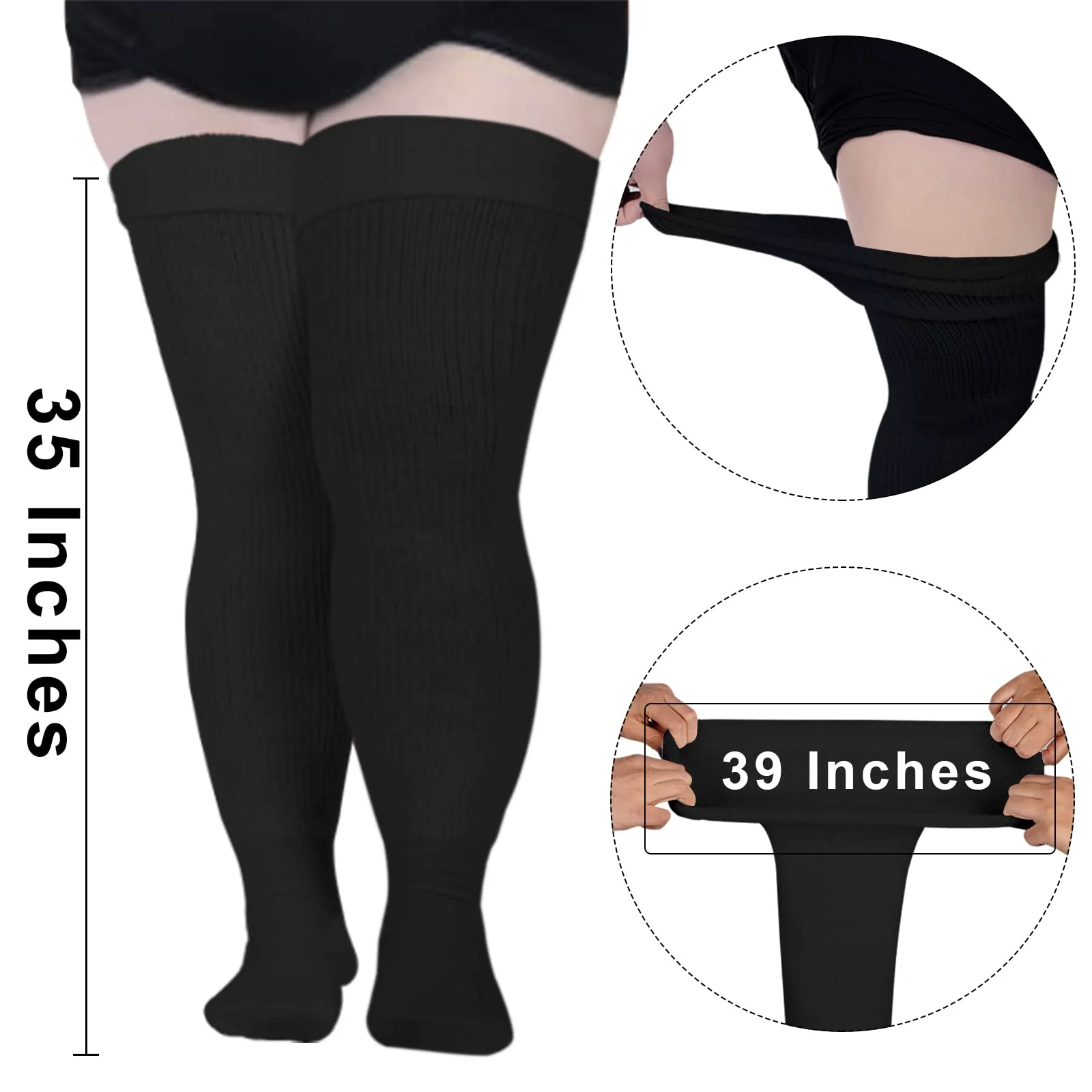 Womens Plus Size Thigh High Socks-Class Black - Image 3