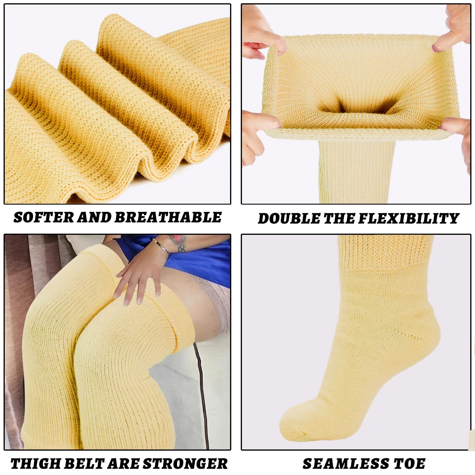 Womens Plus Size Thigh High Socks-Cream Yellow - Image 4