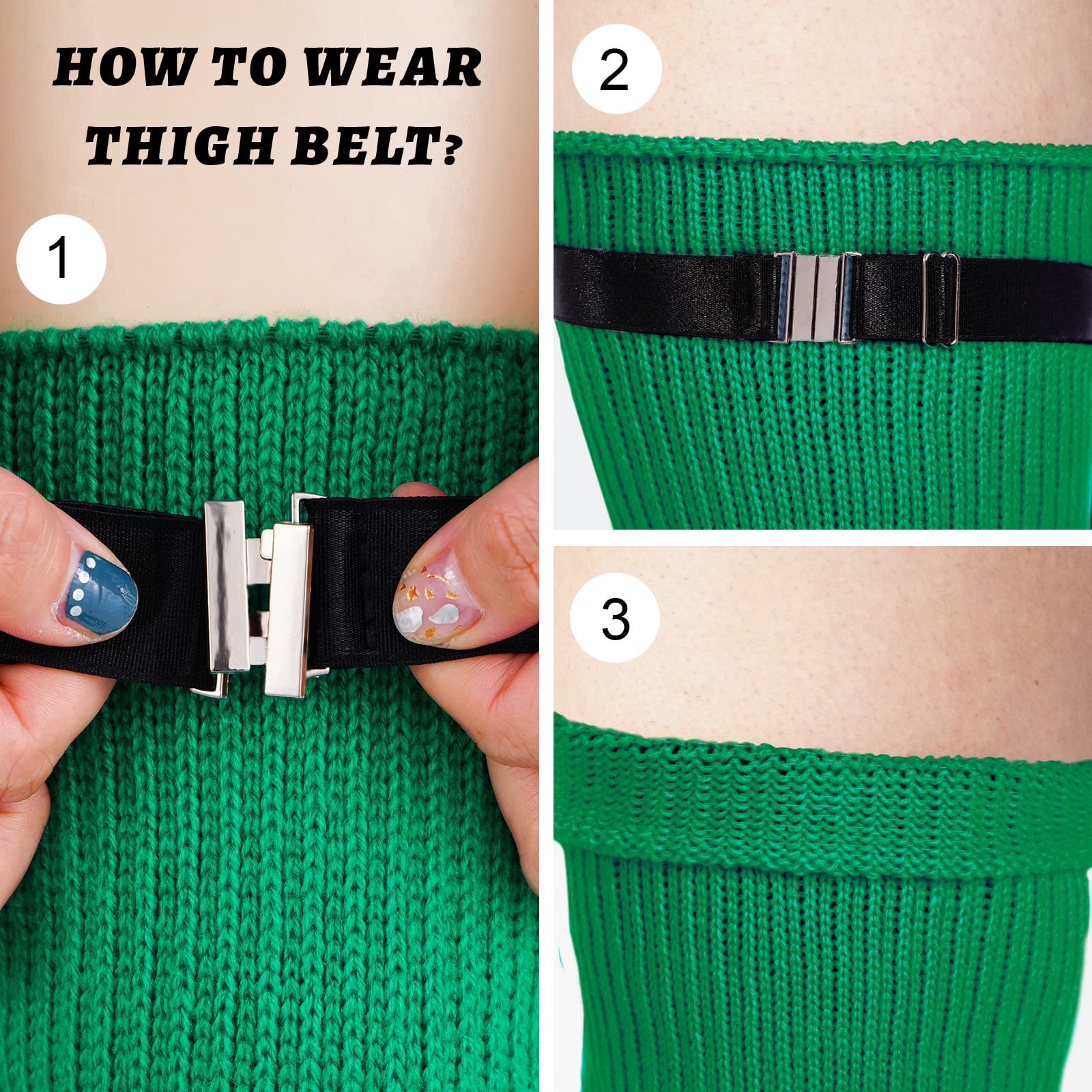 Womens Plus Size Thigh High Socks-Emerald Green - Image 3