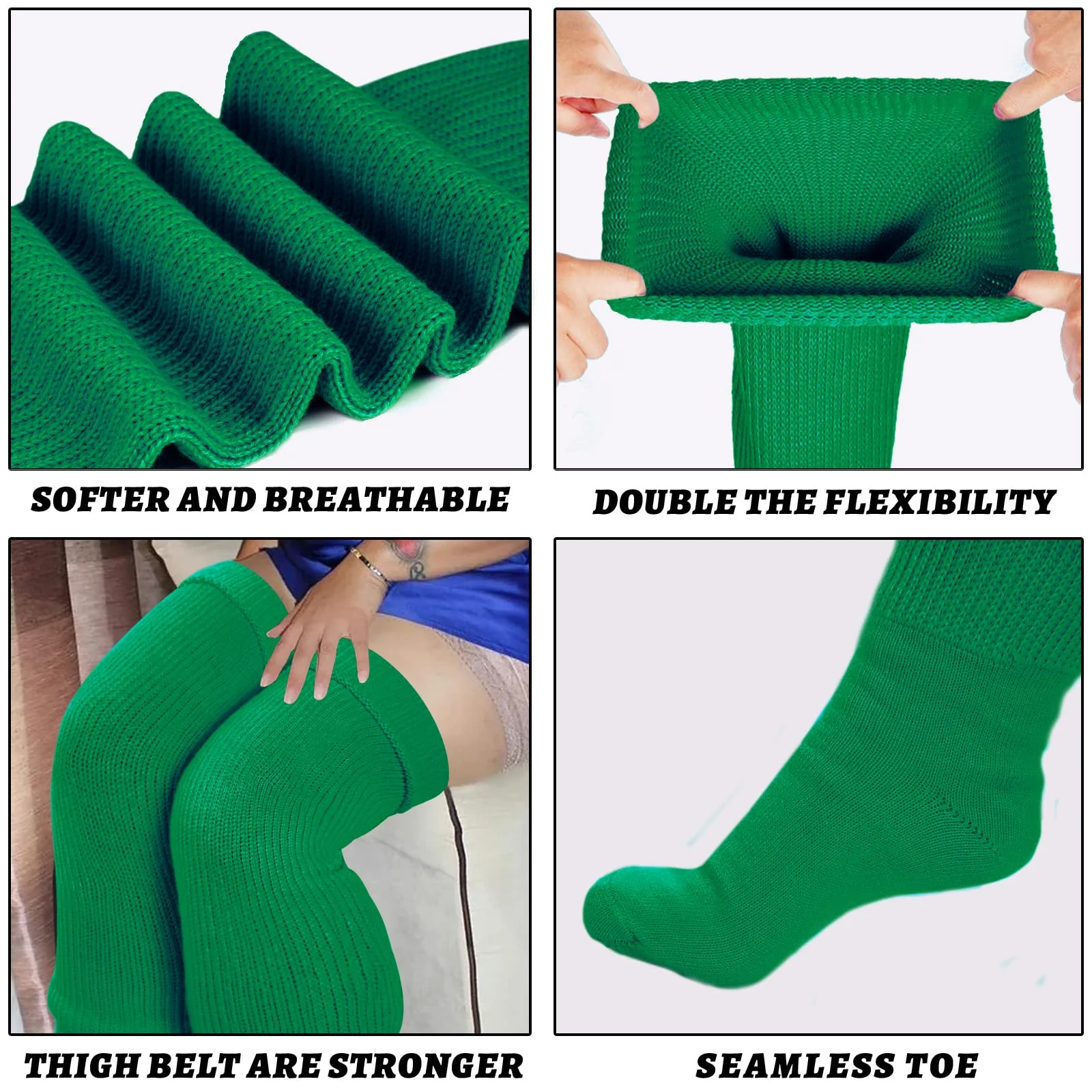 Womens Plus Size Thigh High Socks-Emerald Green - Image 4