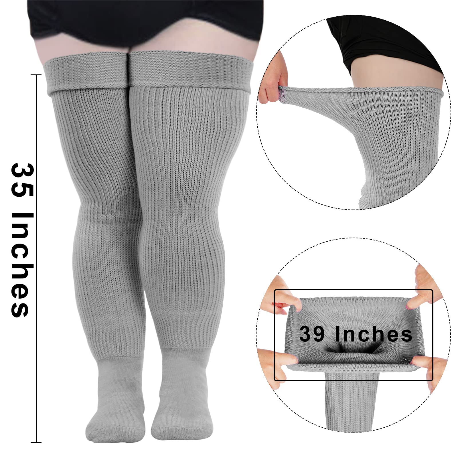 Womens Plus Size Thigh High Socks-Grey - Image 3