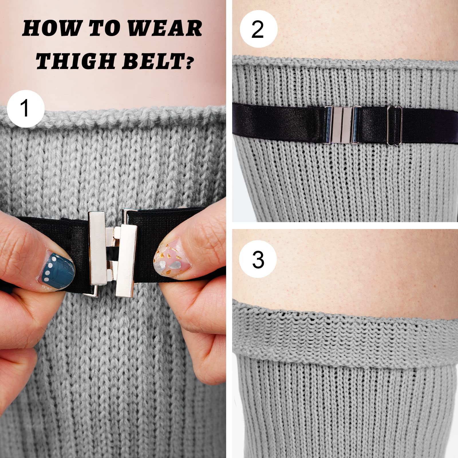 Womens Plus Size Thigh High Socks-Grey - Image 4