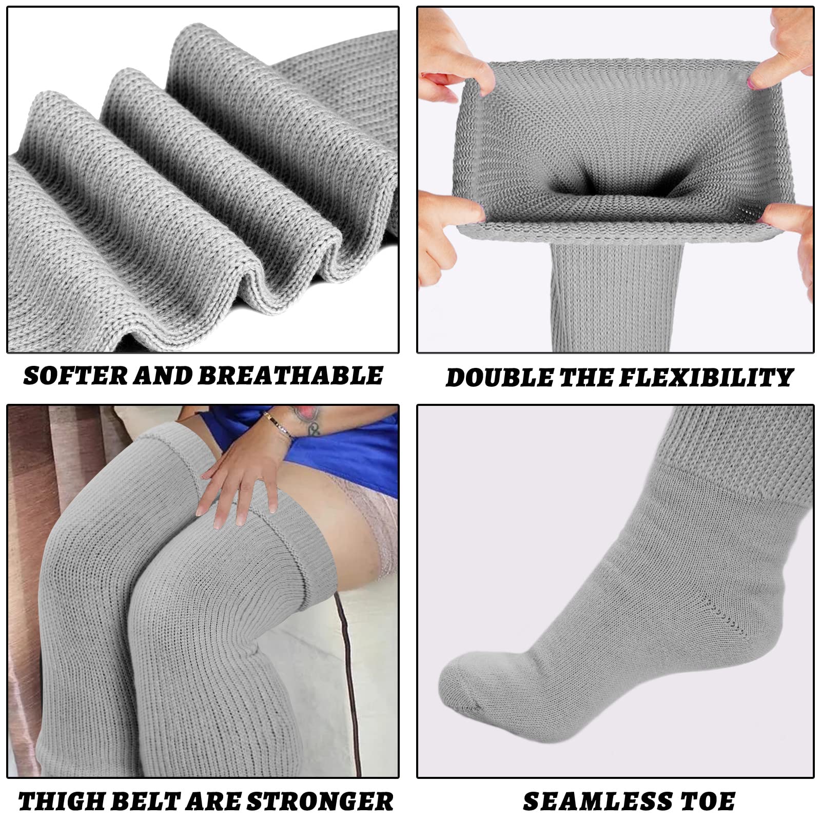 Womens Plus Size Thigh High Socks-Grey - Image 5