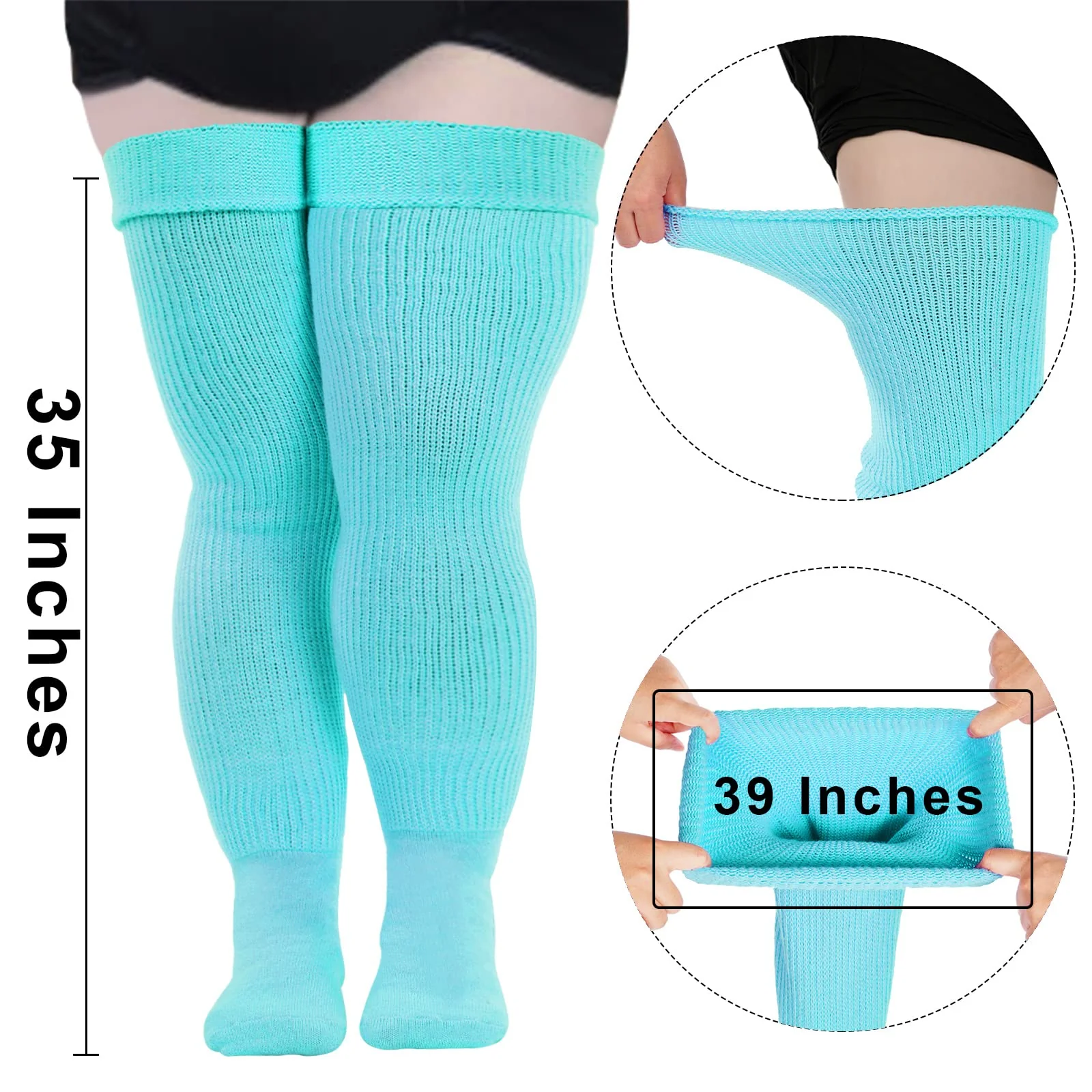 Womens Plus Size Thigh High Socks-Pastel Blue - Image 3