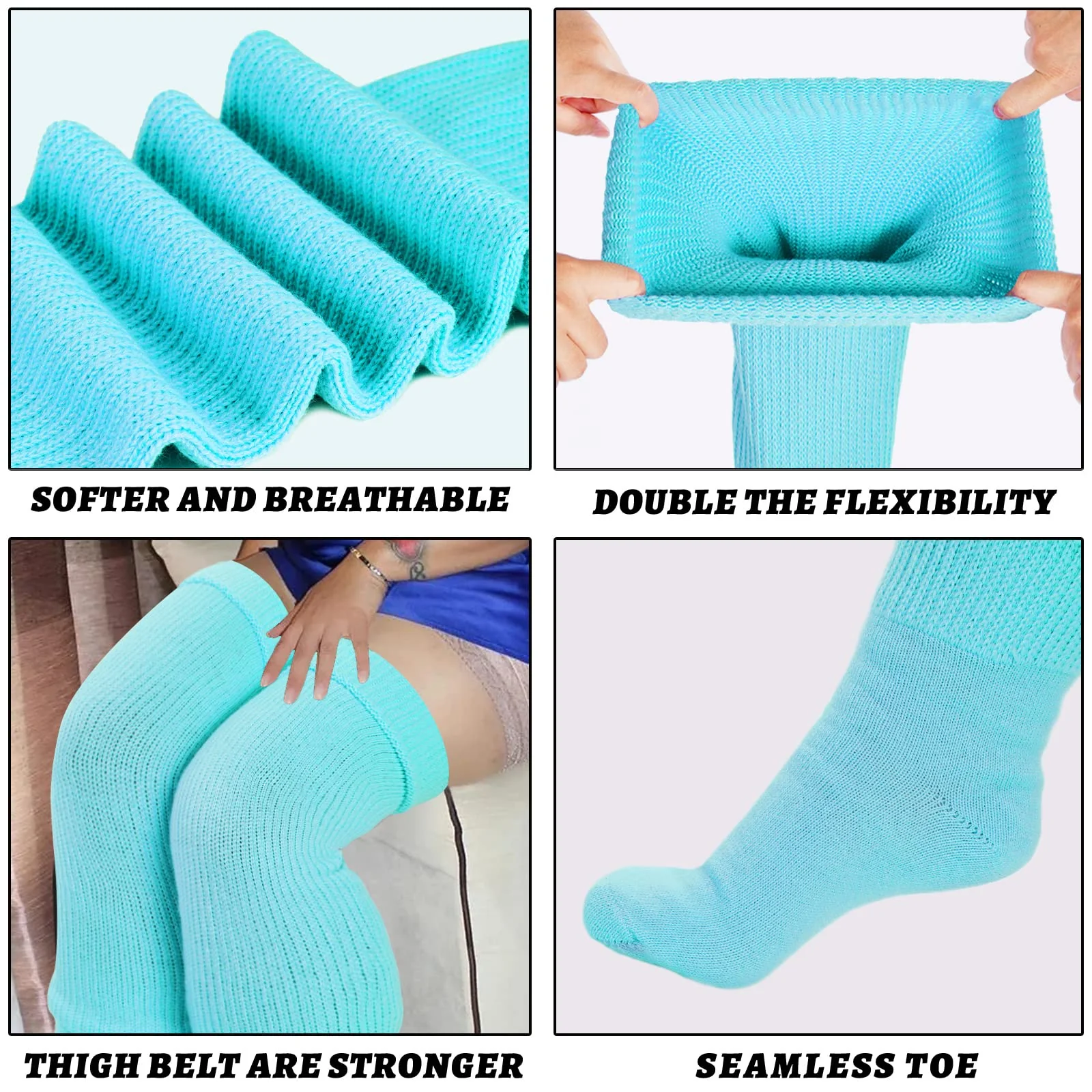 Womens Plus Size Thigh High Socks-Pastel Blue - Image 5