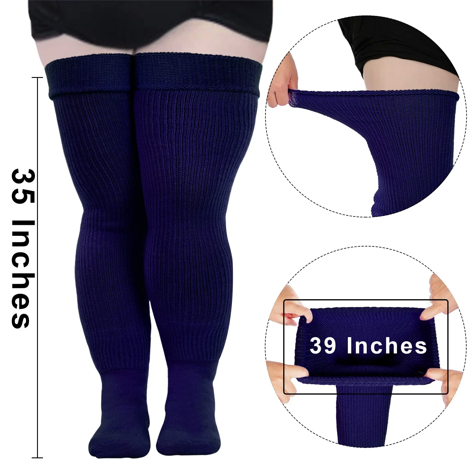 Womens Plus Size Thigh High Socks-Smokey Navy - Image 3