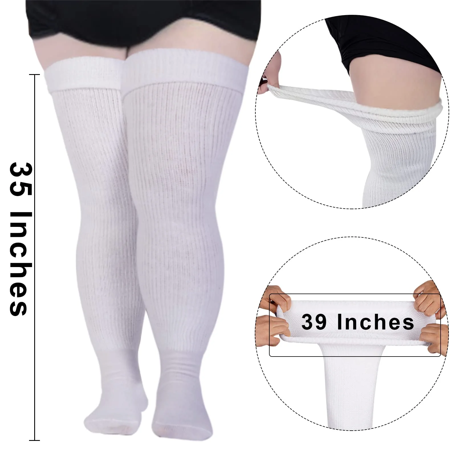 Womens Plus Size Thigh High Socks-Snow White - Image 3