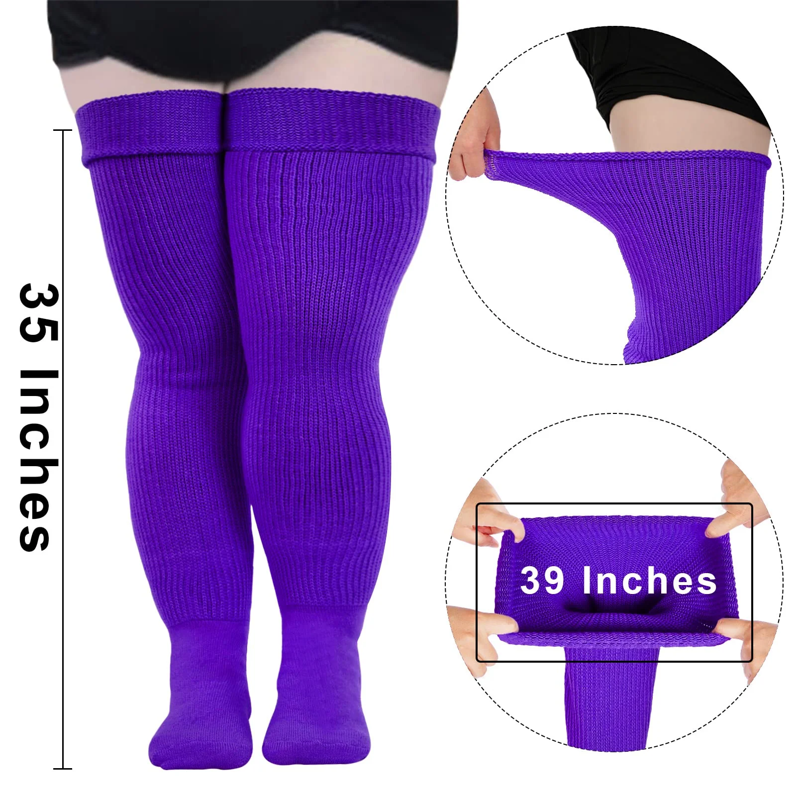 Womens Plus Size Thigh High Socks-Violet Purple - Image 3
