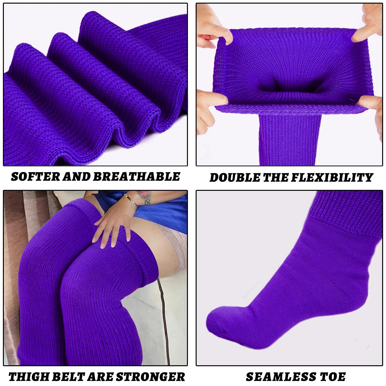 Womens Plus Size Thigh High Socks-Violet Purple - Image 5