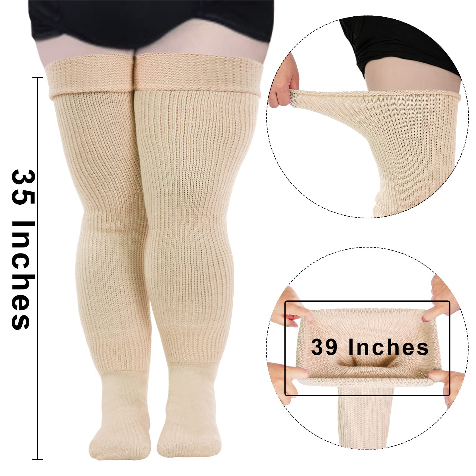 Womens Plus Size Thigh High Socks-Whole Wheat - Image 3