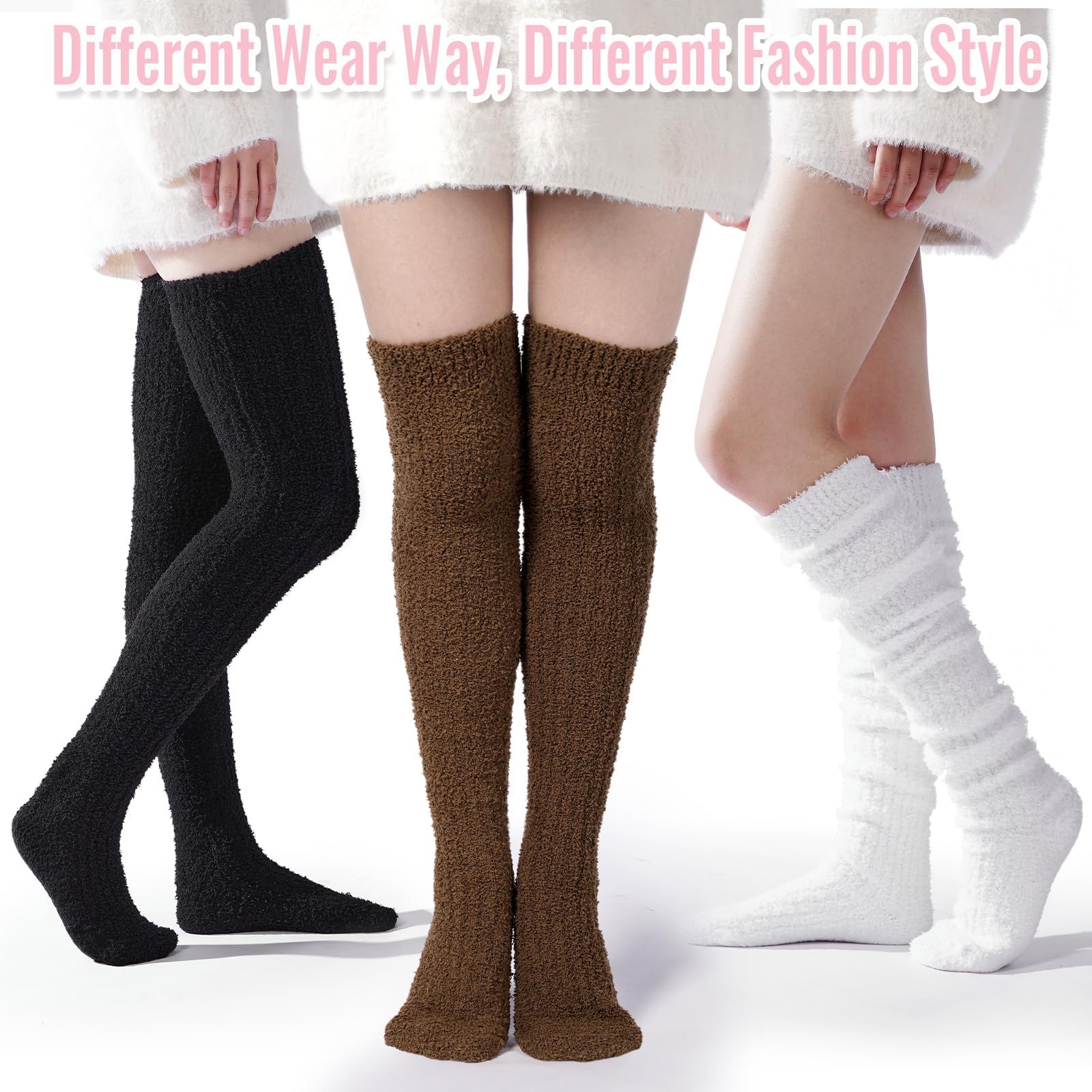 Womens Thigh High Socks Coral Fleece-Black - Image 6