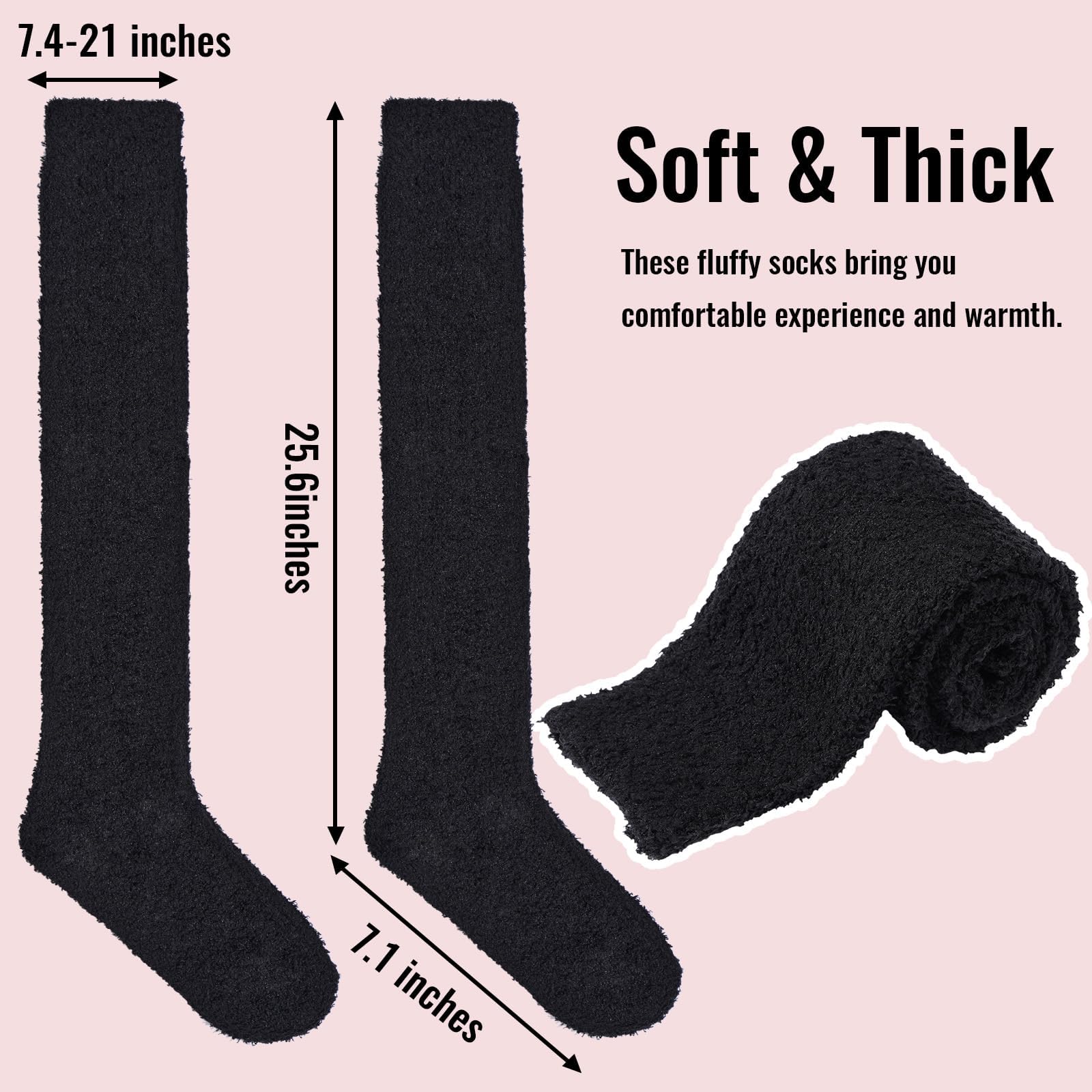 Womens Thigh High Socks Coral Fleece-Black - Image 8