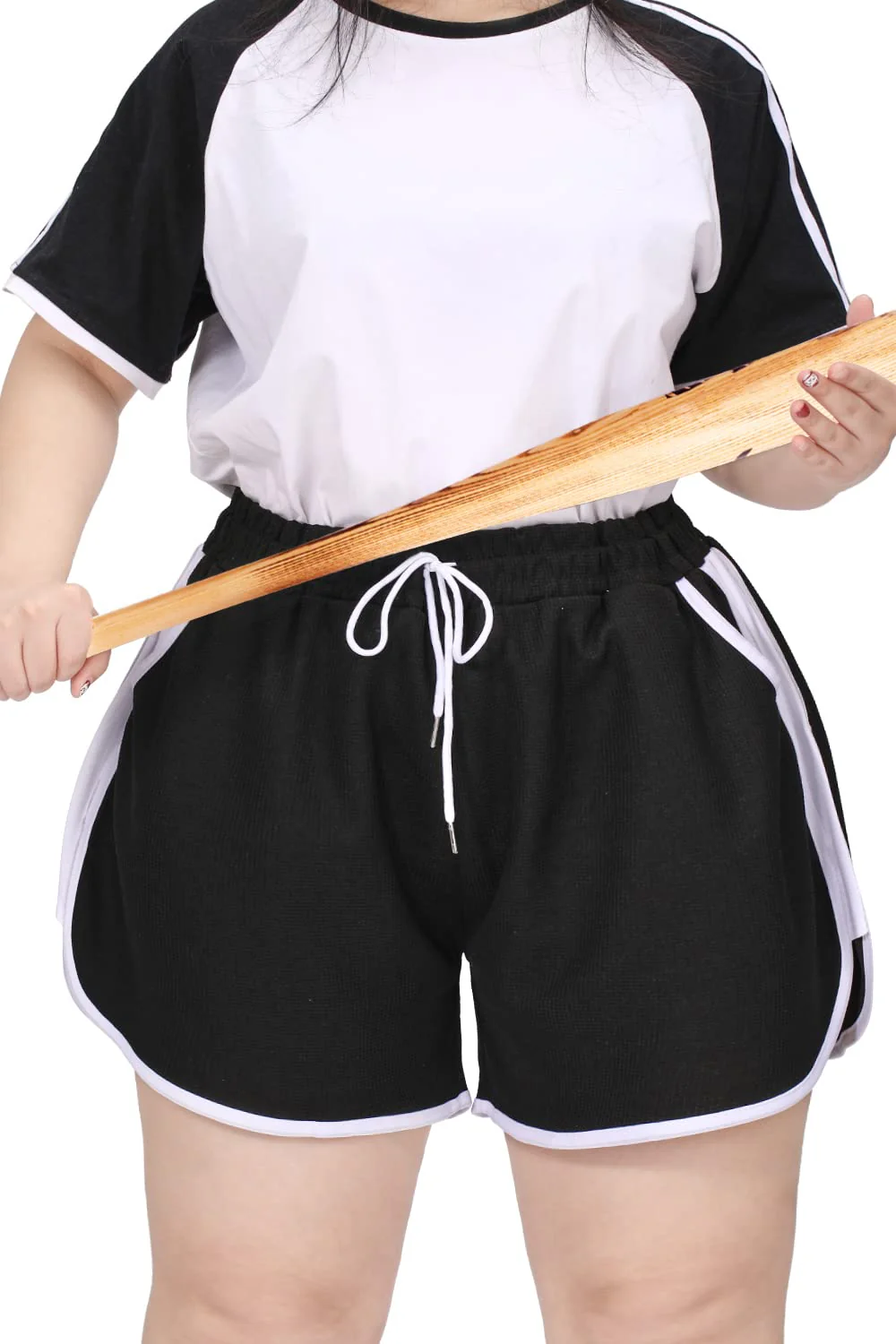 Womens Waffle Shorts Drawstring Elastic Waist Shorts-Black - Image 4