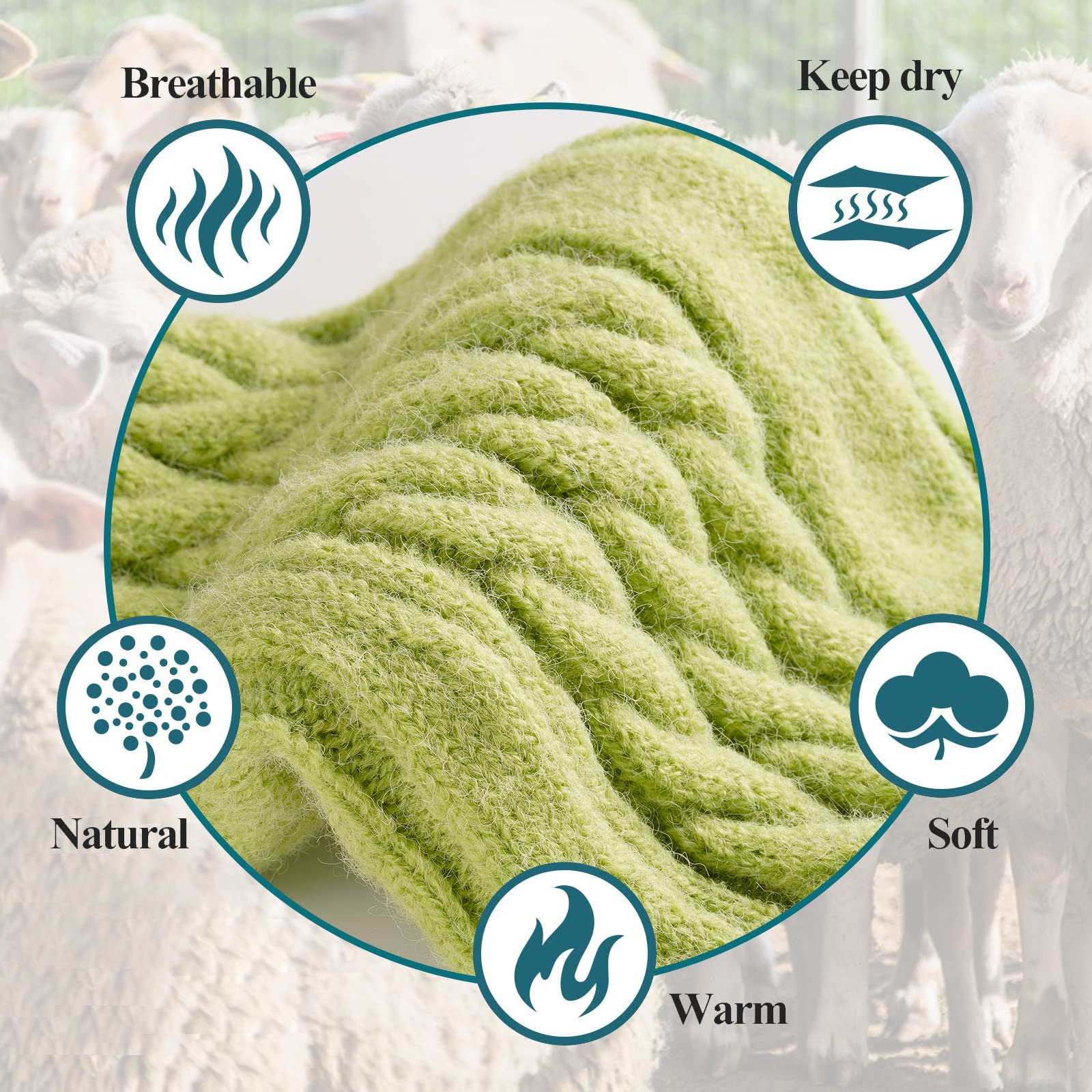 Wool Plus Size Thigh High Socks For Thick Thighs-Avocado Green - Image 3