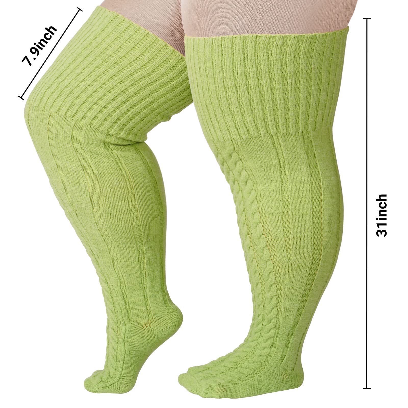 Wool Plus Size Thigh High Socks For Thick Thighs-Avocado Green - Image 5