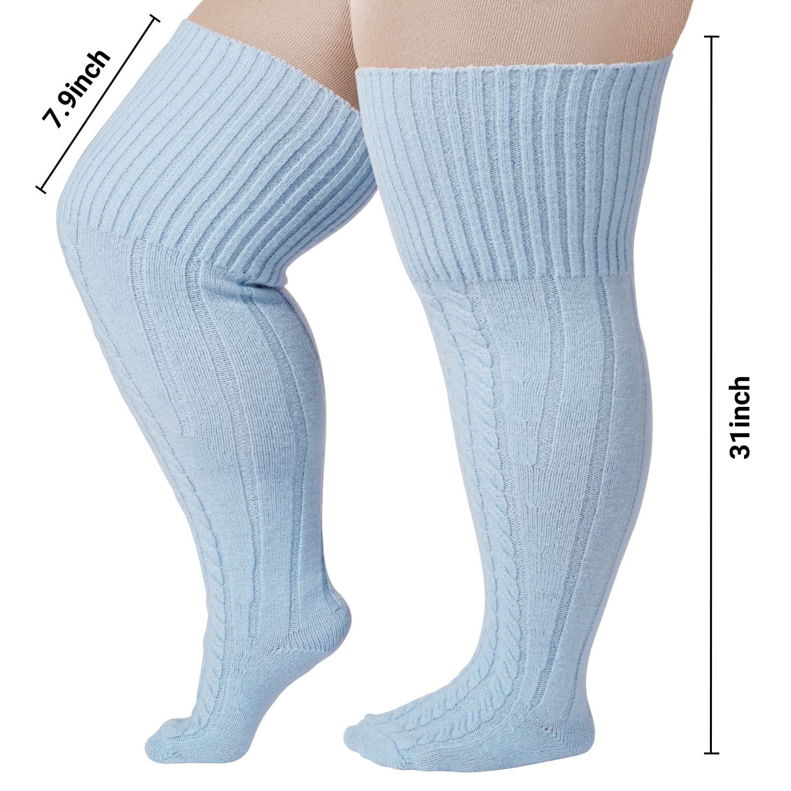 Wool Plus Size Thigh High Socks For Thick Thighs-Baby Blue - Image 3