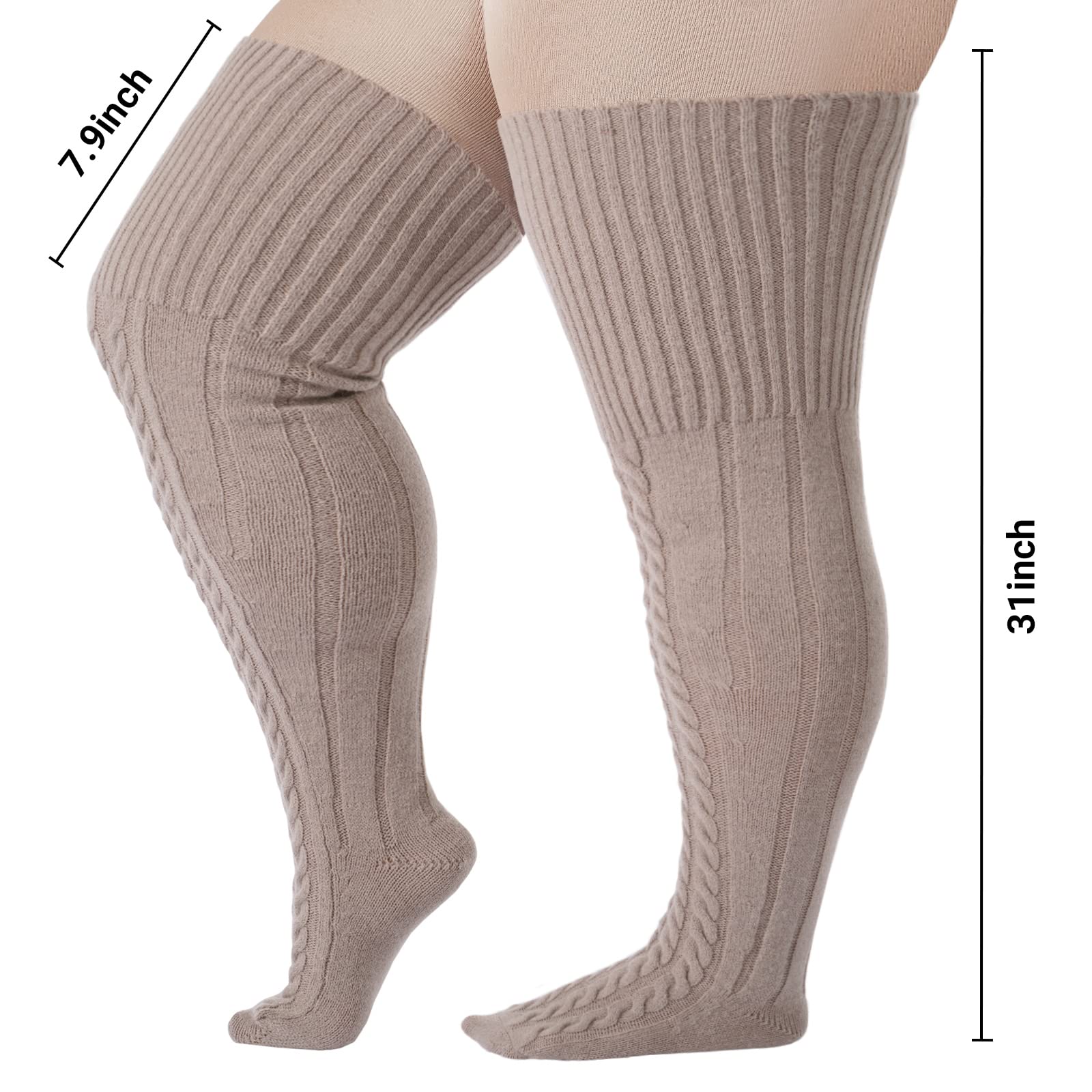 Wool Plus Size Thigh High Socks For Thick Thighs-Beige - Image 3