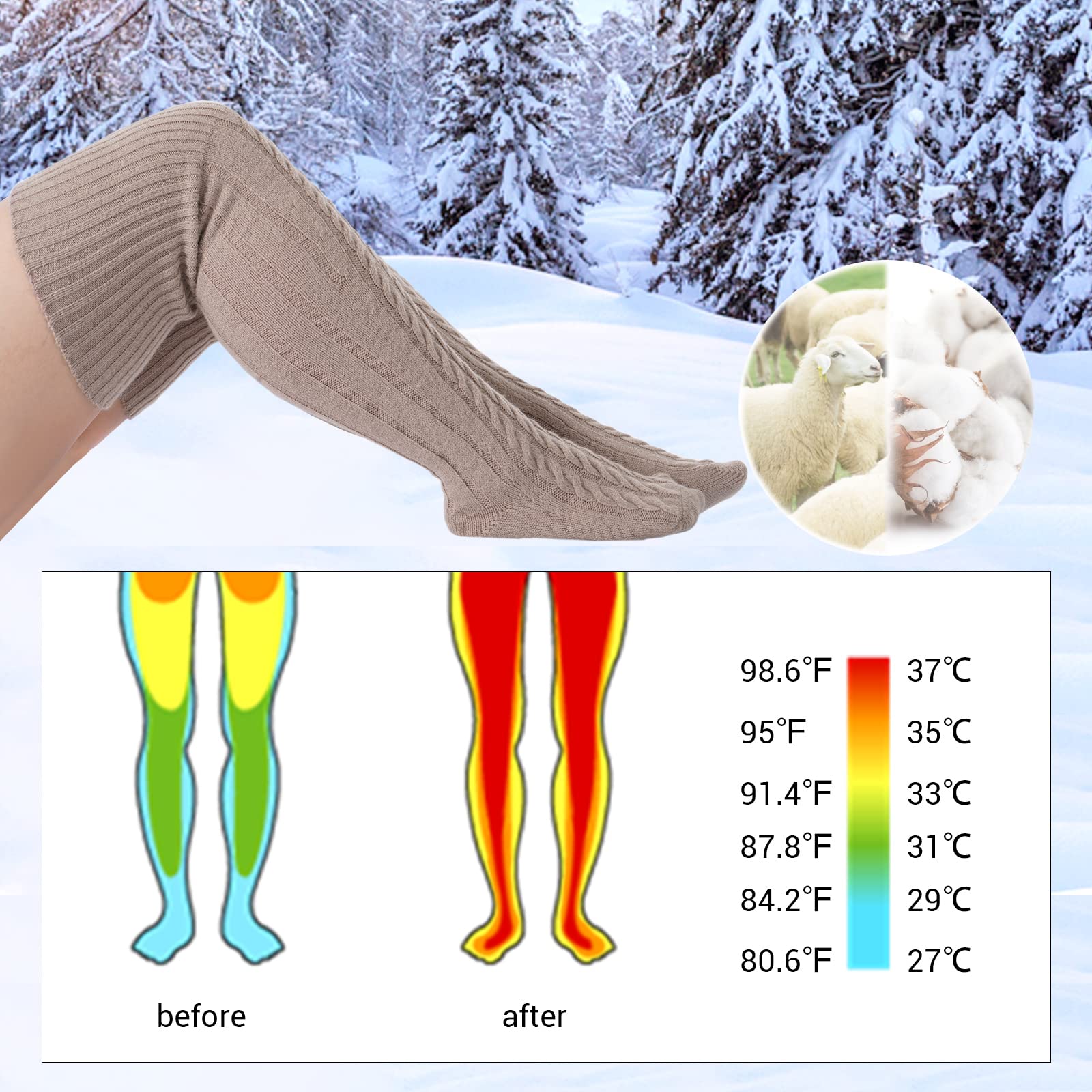 Wool Plus Size Thigh High Socks For Thick Thighs-Beige - Image 5