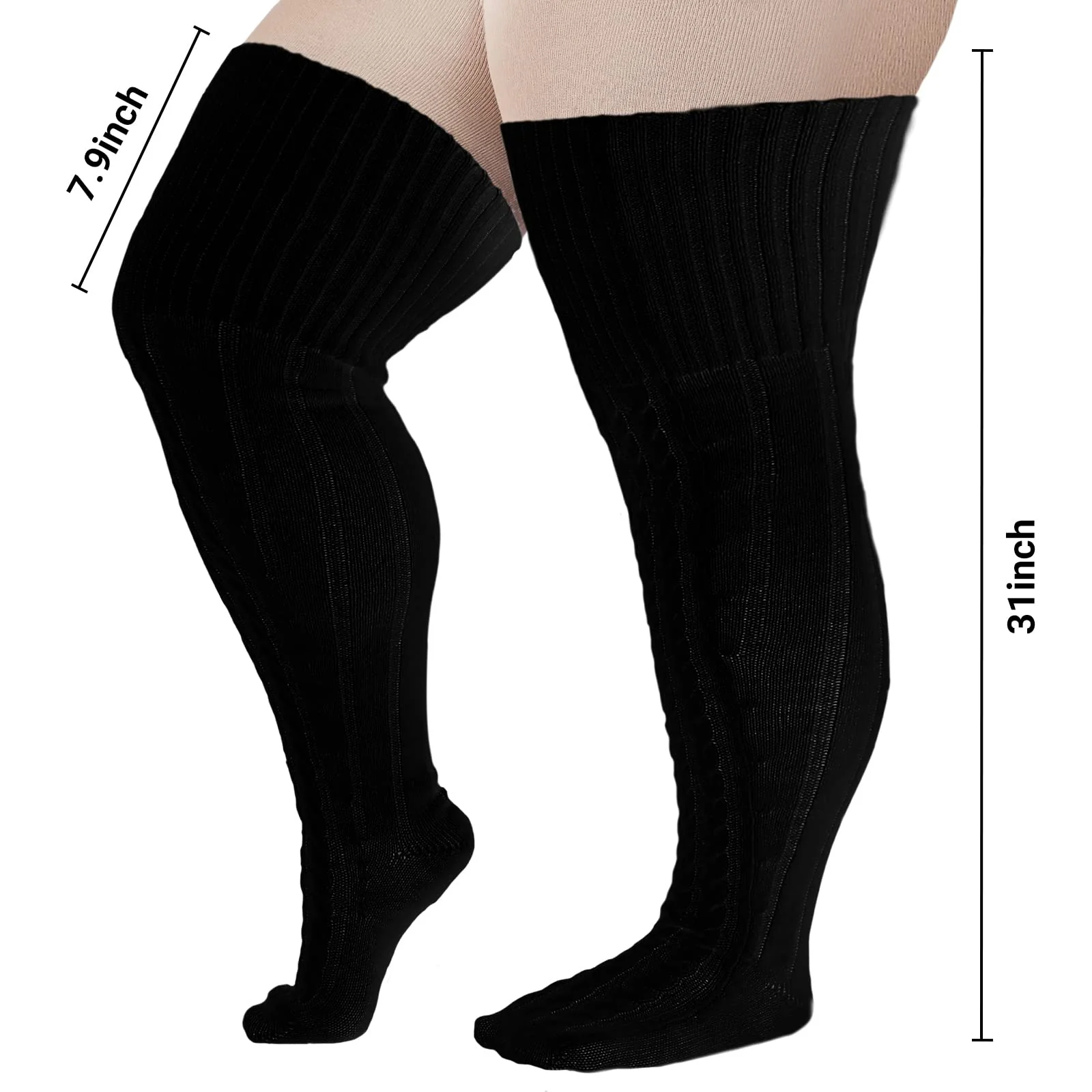 Wool Plus Size Thigh High Socks For Thick Thighs-Black - Image 4