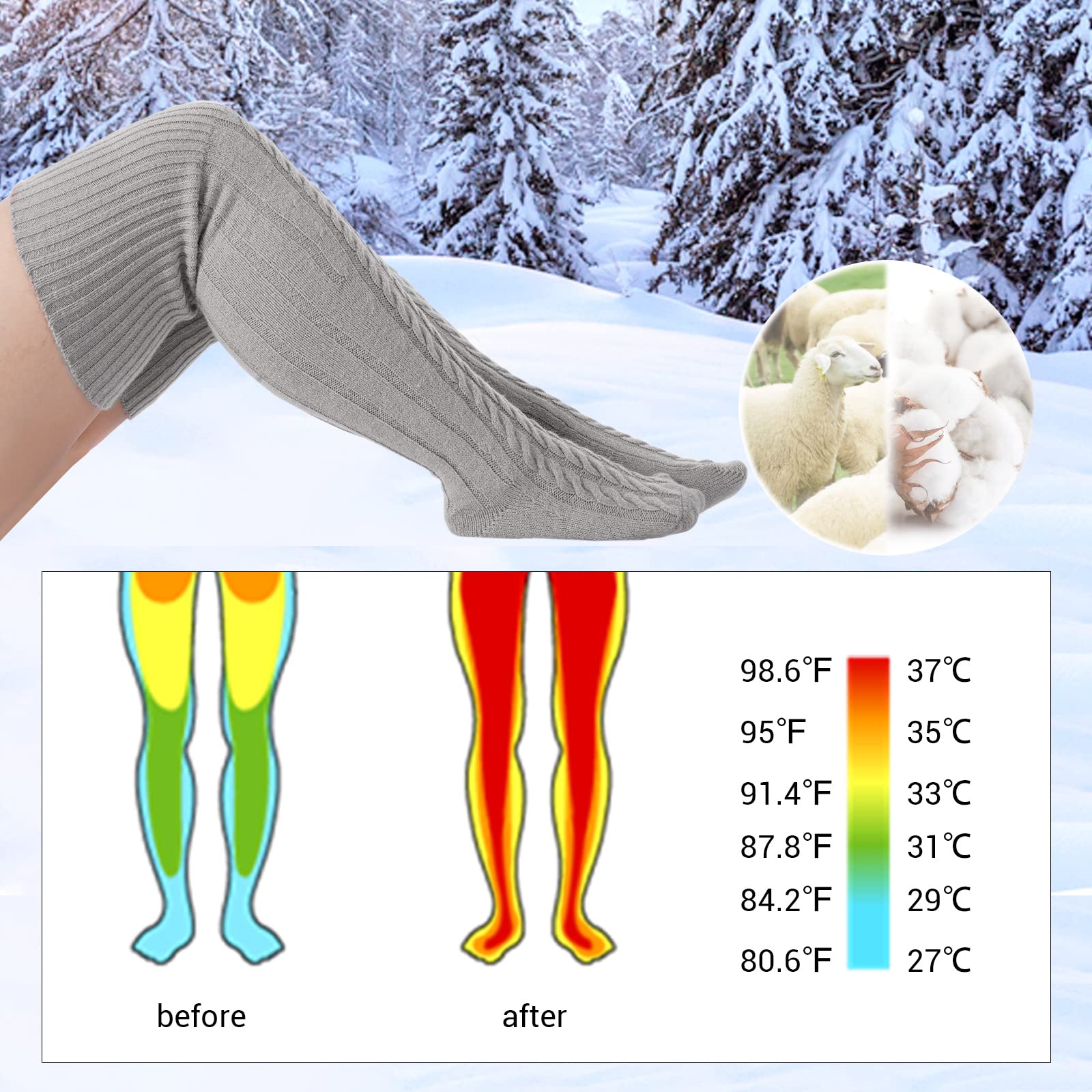 Wool Plus Size Thigh High Socks For Thick Thighs-Grey - Image 7