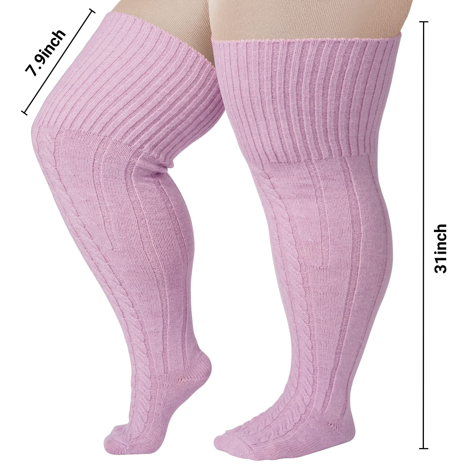 Wool Plus Size Thigh High Socks For Thick Thighs-Lavender - Image 3