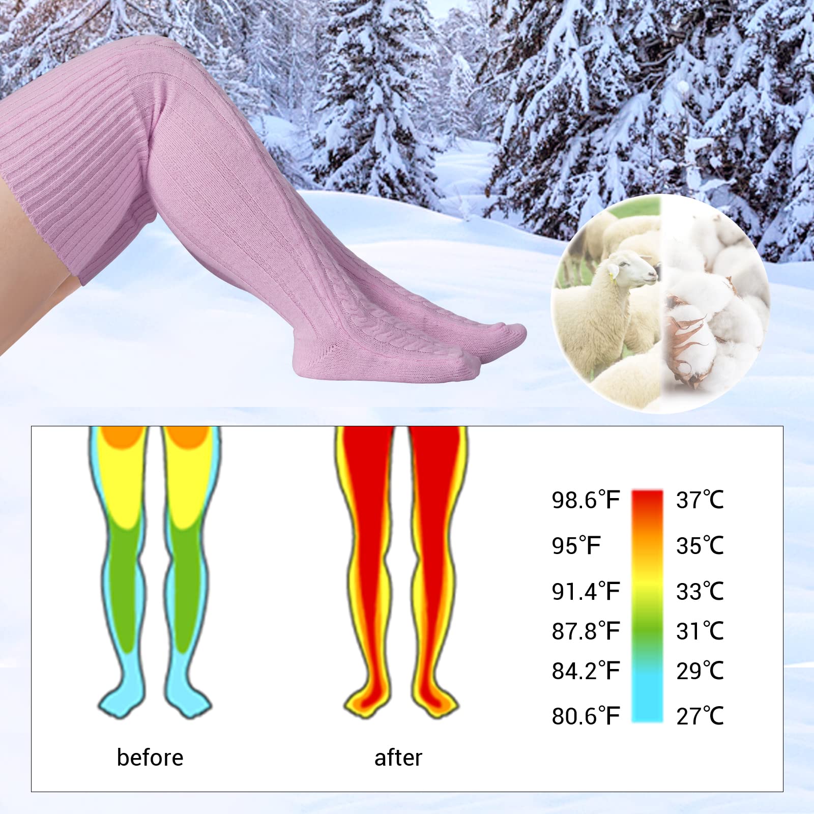 Wool Plus Size Thigh High Socks For Thick Thighs-Lavender - Image 6